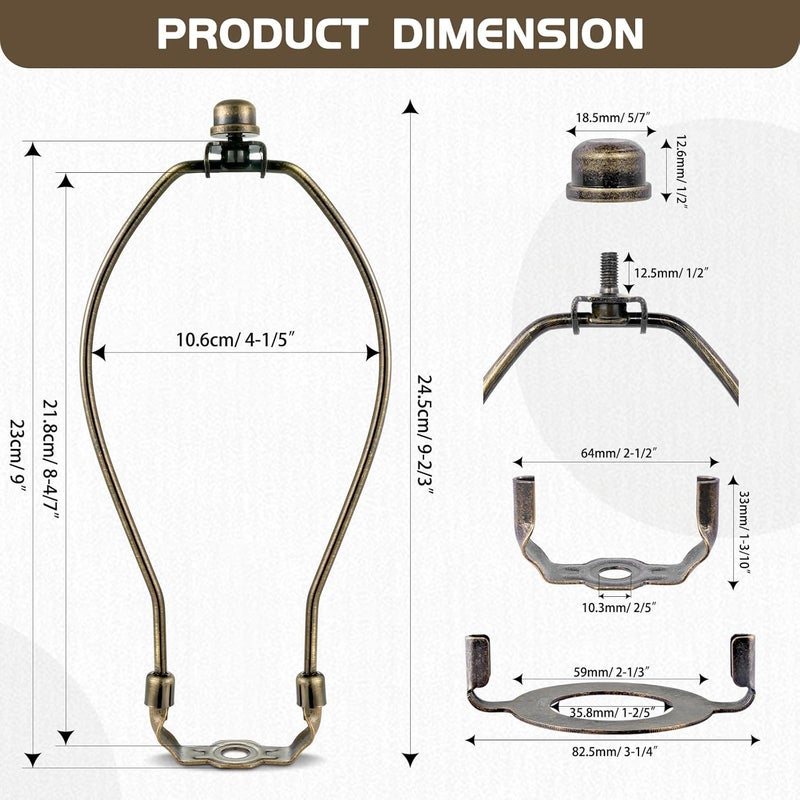 GooChan Lamp Shade Harp, Antique Brass Lamp Harp Frame Lampshade Bracket, Detachable Shade Holder for Floor or Table Light (Bronze, 9-Inch) - Image 2